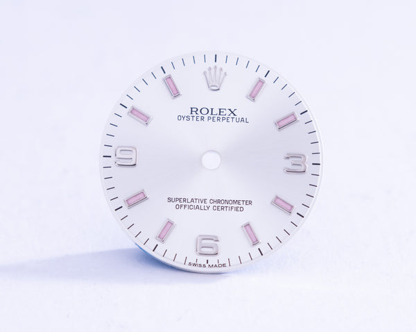 Load image into Gallery viewer, Rolex Midsize silver Arabic PINK Sticks dial for model 177200 FCD20663
