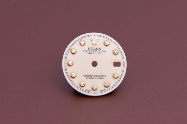 Load image into Gallery viewer, Rolex Ladies Datejust Cream Lacquer Bezel Set Diamond Dial for 69178 FCD23548
