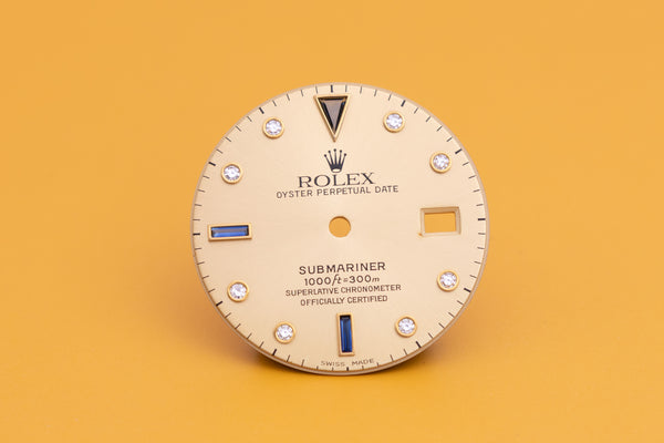 Load image into Gallery viewer, Rolex Submariner Swiss Made Champagne Serti Dial for model 16613-16618 FCD23716
