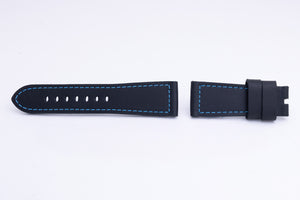 Panerai OEM 26mm Black Leather Strap w/ Blue Stitching For Use w/ Tang FCD26606