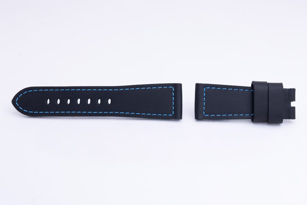Panerai OEM 26mm Black Leather Strap w/ Blue Stitching For Use w/ Tang FCD26606