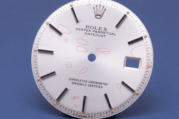 Load image into Gallery viewer, Rolex DAMAGED Datejust Silver Stick dial for model 1601 FCD31355
